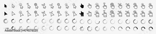 Computer mouse click cursor gray arrow icons set and loading icons. Cursor icon. Vector illustration. Mouse click cursor collection. photo