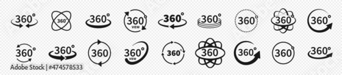 Set of 360 degree views of vector circle icons set isolated from the background. Signs with arrows to indicate the rotation or panoramas to 360 degrees. Vector illustration. photo