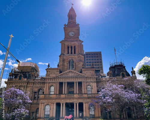 historic Paddington Town Hall clock tower under blue sky photo