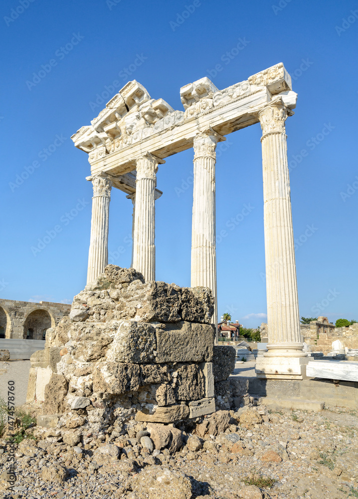 Temple of Apollo in Side. Ruin. The temple is in the form of an even rectangle. Peripter. Turkey