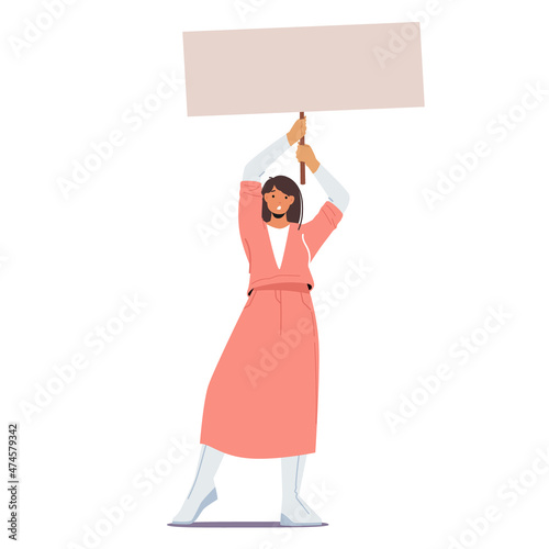 Protesting Woman with Placard on Strike or Demonstration, Female Activist Character with Banner and Sign Against War