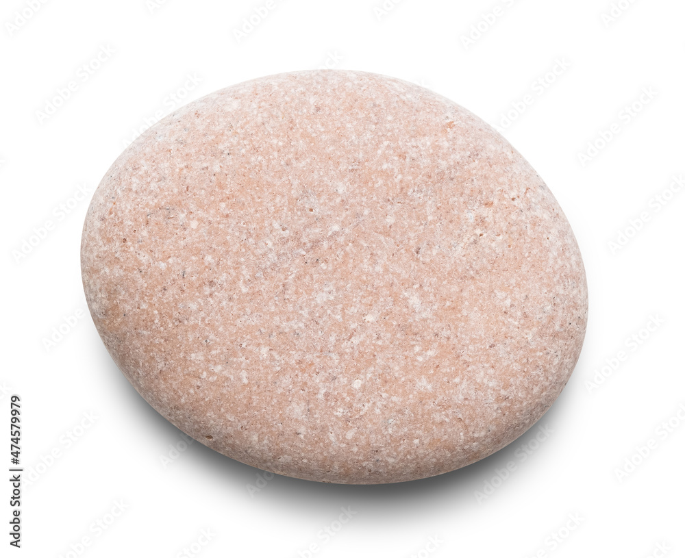 Pebble. Smooth red  sea stone isolated on white background with shadows, clipping path  for isolation without shadows on white