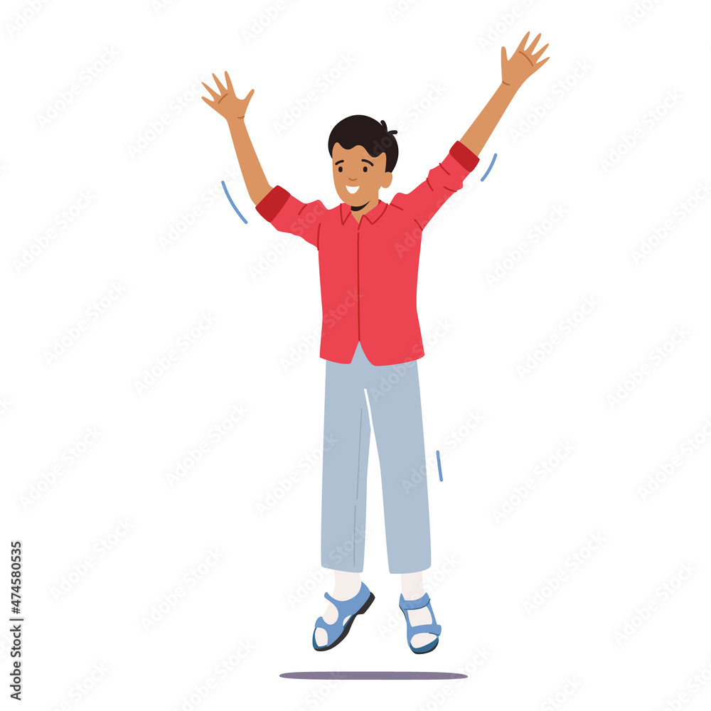 Happiness, Childhood and Freedom, Concept. Happy Kid Jumping in Air. Schoolboy Rejoice for Summer Holidays or Vacation Happiness, Childhood and Freedom, Concept. Happy Kid Jumping in Air. Schoolboy Rejoice for Summer Holidays or Vacation