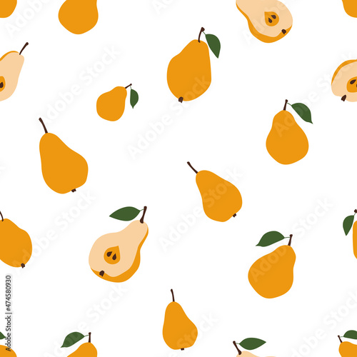 Fruits of yellow pears. Seamless pattern, vector illustration