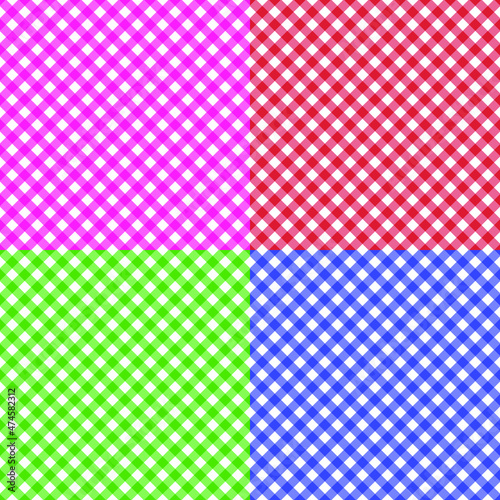 Set of 4 diagonal rectangle gingham cloth, tablecloth, background, wallpaper, fabric, texture pattern vector illustration