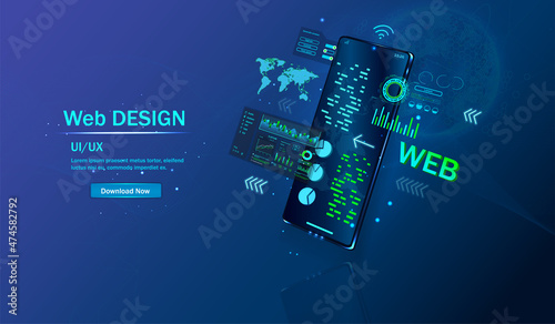 Creating an Internet site for various platforms. Creating a mobile application for a smartphone. The process of creating a web page, and coding the code for the site. Technology for creating websites. © varflolomey