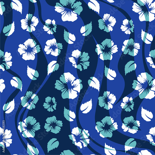 Seamless vector pattern of chevrons mixed with silhouettes of flowers and twigs.  Suitable for fashion, textile, fabric.