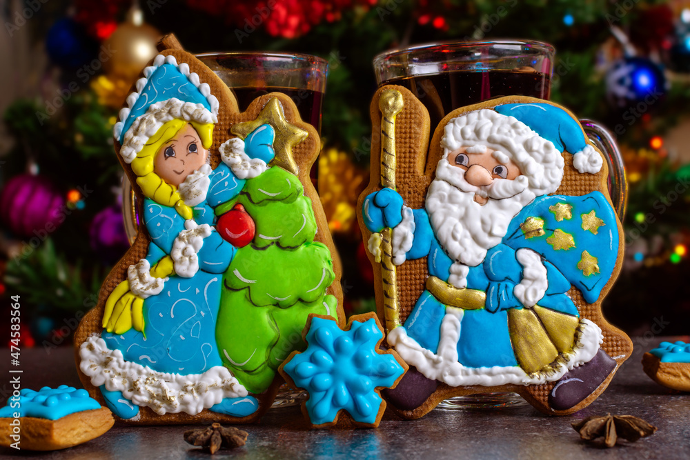 Christmas gingerbread in the shape of Santa Claus and Snow Maiden homemade cookies Christmas gingerbread in the shape of Santa Claus and Snow Maiden homemade cookies