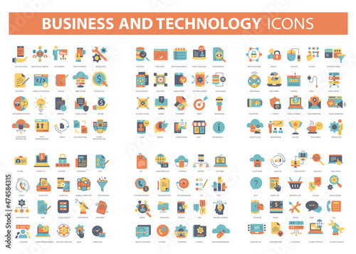 Set of 120 general linear icons for business, technology, finances, edge computing, ecommerce strategy, solutions, vector illustration of trendy icon pack. Line icons with thin line stroke.