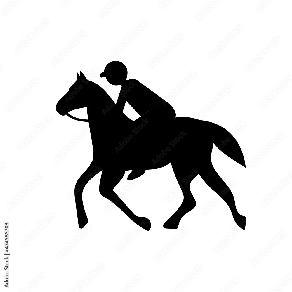 Black silhouette on a white background - a rider on a horse. Horse riding sport concept