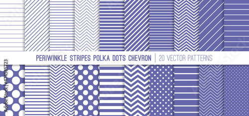 
Periwinkle Stripes, Polka Dots and Chevron Vector Patterns. 2022 Color Trend. 20 Pattern Tile Swatches Included.