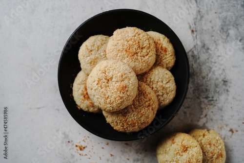 Homemade Coconut cookies or Indian crispy biscuits, selective focus