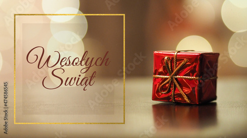 Wesołych świąt - Boże narodzenie, prezent, życzenia bożonarodzeniowe, napis po polsku