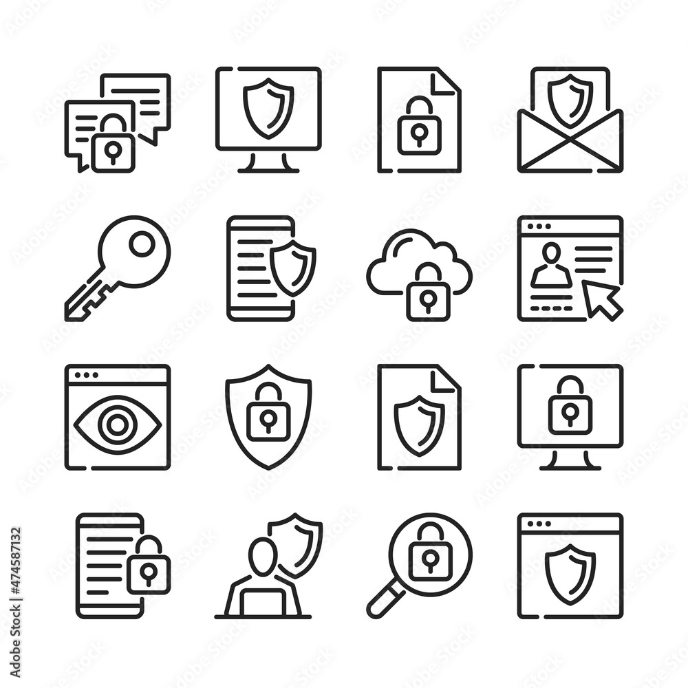 Computer security line icons set. Modern thin line design. Outline symbols collection. Vector line icons Computer security line icons set. Modern thin line design. Outline symbols collection. Vector line icons