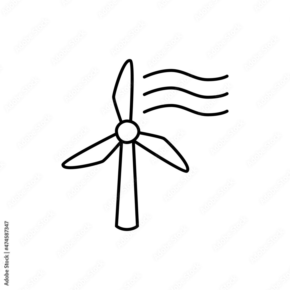 Wind Power Icon in flat black line style, isolated on white background Wind Power Icon in flat black line style, isolated on white background