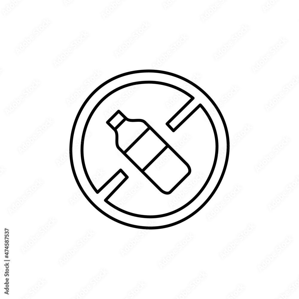 No Plastic Icon in flat black line style, isolated on white background No Plastic Icon in flat black line style, isolated on white background