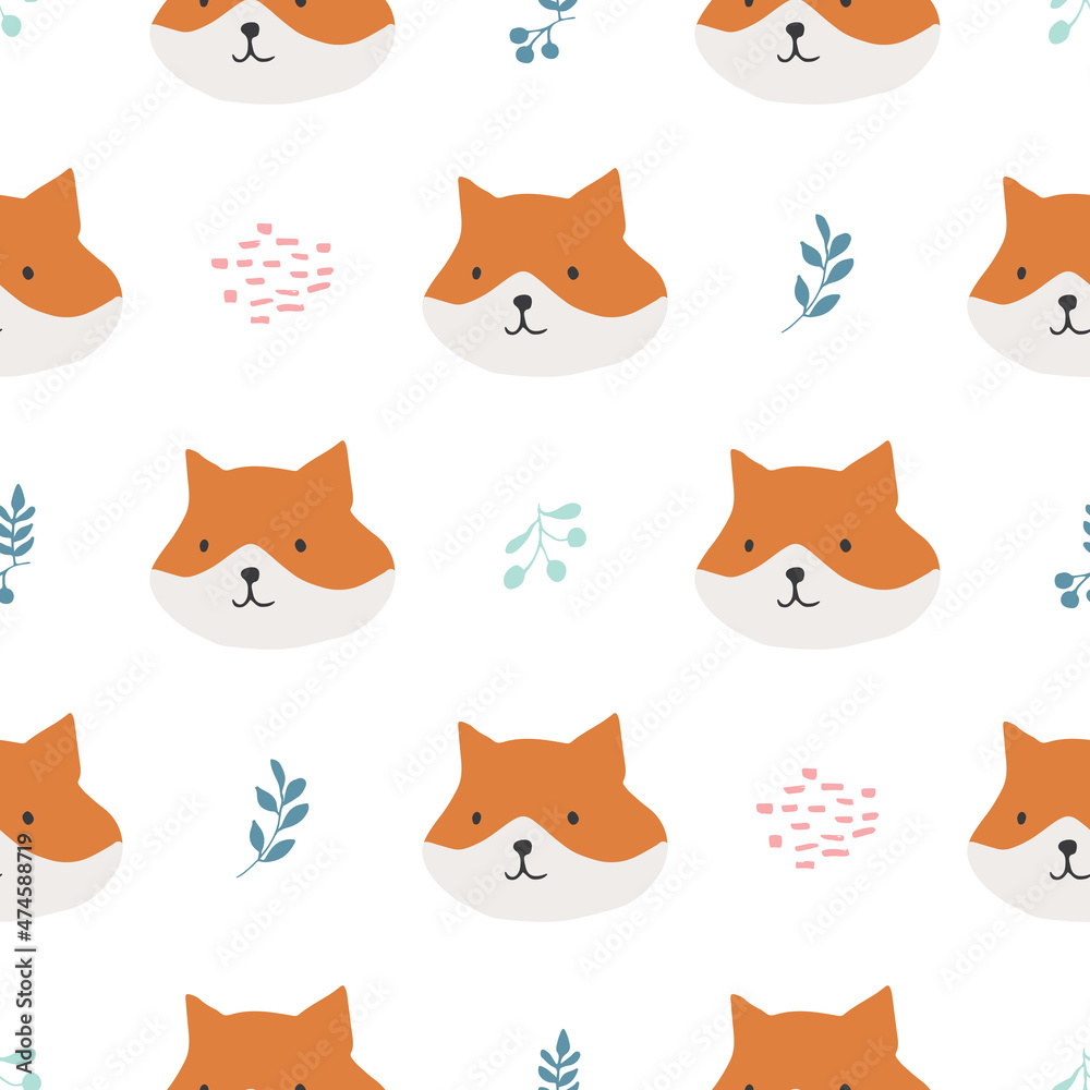 Cute Fox Seamless pattern. Cartoon Animals in forest background. Vector illustration Cute Fox Seamless pattern. Cartoon Animals in forest background. Vector illustration