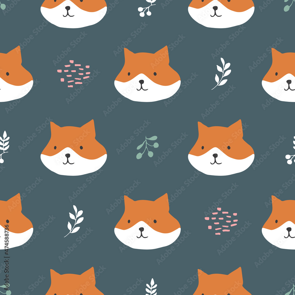 Cute Fox Seamless pattern. Cartoon Animals in forest background. Vector illustration Cute Fox Seamless pattern. Cartoon Animals in forest background. Vector illustration