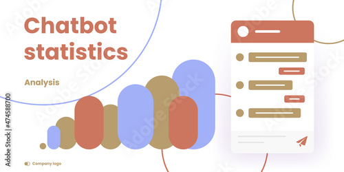 Chatbot statistics banner template. Image can be used for advertising or blog posts previews about chat bots on the websites. Analytics, data, wireframe and shape of a chat with place for a title 