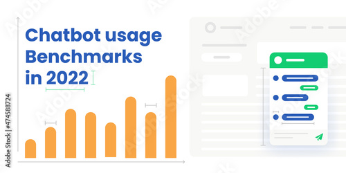 Banner advertising and website template for showcasing important chatbot data statistics. Graph, headline, logo, website and chatbot window composition