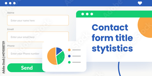 Contact form banner template. Image for social media share and advertising on the web. Website analytics and login form. A place for your headline on the right side.