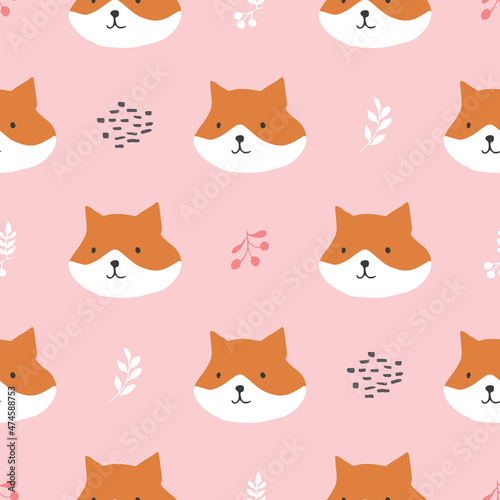 Cute Fox Seamless pattern. Cartoon Animals in forest background. Vector illustration © saint_antonio