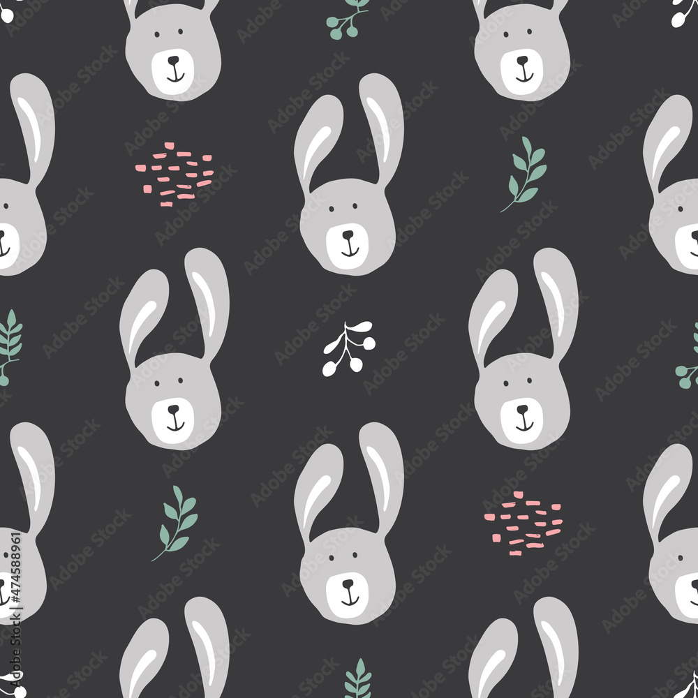 Cute rabbit Seamless pattern. Cartoon Animals in forest background. Vector illustration Cute rabbit Seamless pattern. Cartoon Animals in forest background. Vector illustration