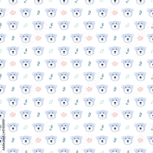 Cute bear Seamless pattern. Cartoon Animals in forest background. Vector illustration