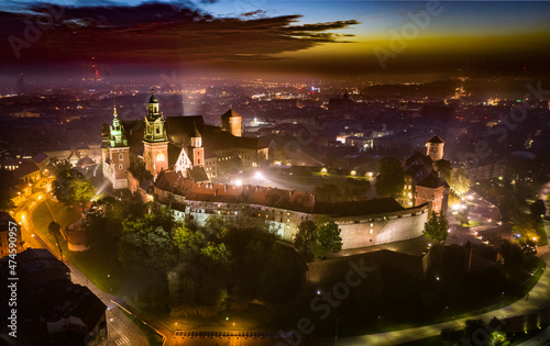 Wawel Royal Castle at night, Cracow, Poland