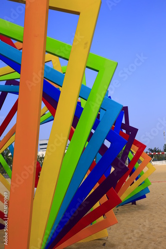 Modern construction steel, surreal design in the future,Rainbow color