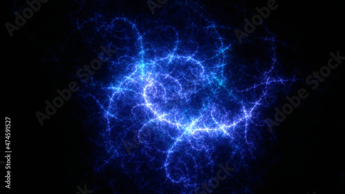 Abstract background, smooth blue lines on a black background © Andrey Shtepa