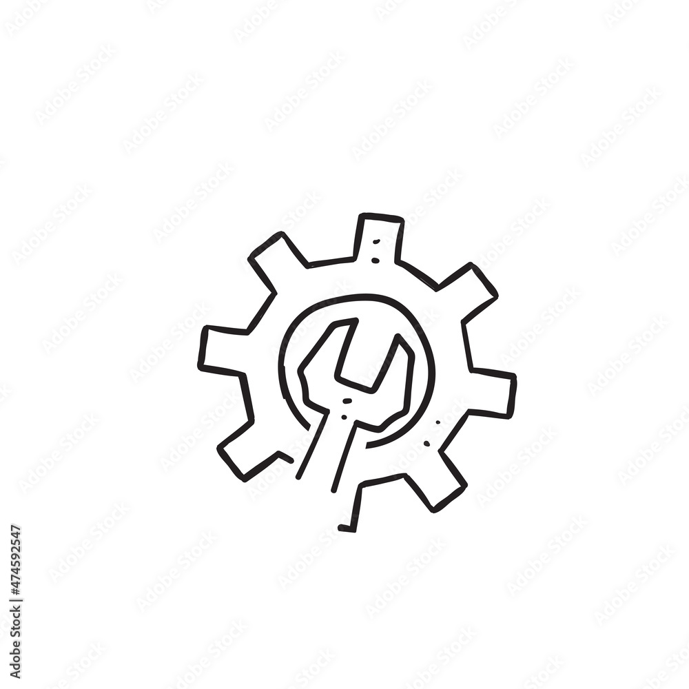 hand drawn doodle wrench and gear illustration vector isolated hand drawn doodle wrench and gear illustration vector isolated