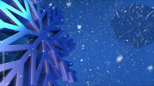 A magical festive blue winter animated background with falling snowflakes
