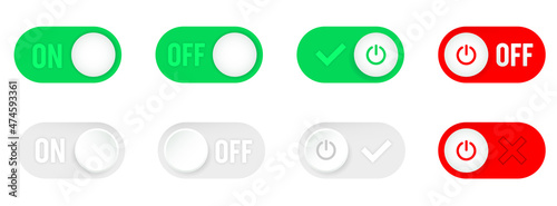On-Off toggle switch buttons icon. Switch toggle buttons ON-OFF. Turn on and off mode switch. Green and red interface switch button.
