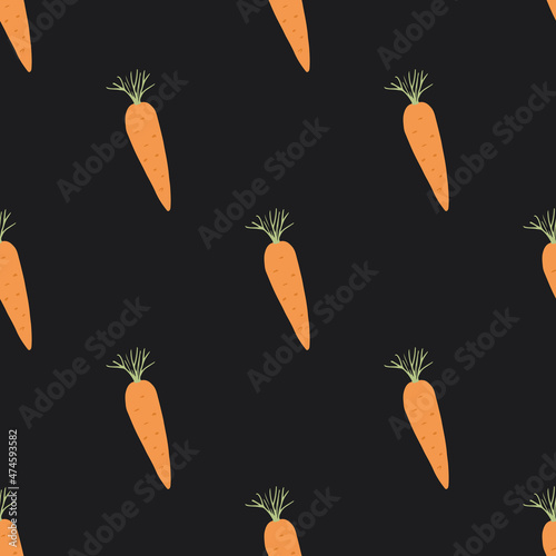 Carrot Vegetables seamless pattern. Vegetarian healthy bio food background, Vegan organic eco products. Vector illustration