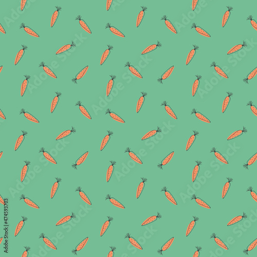 Carrot Vegetables seamless pattern. Vegetarian healthy bio food background, Vegan organic eco products. Vector illustration