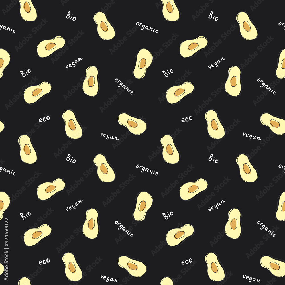 Avocado Vegetables seamless pattern. Vegetarian healthy bio food background, Vegan organic eco products. Vector illustration Avocado Vegetables seamless pattern. Vegetarian healthy bio food background, Vegan organic eco products. Vector illustration