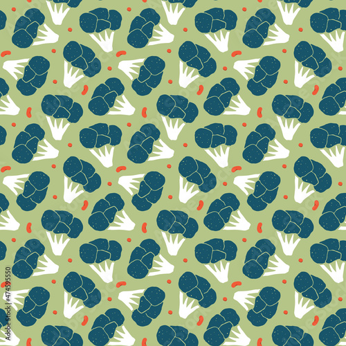 Broccoli or Cauliflower Vegetables seamless pattern. Vegetarian healthy bio food background, Vegan organic eco products. Vector illustration