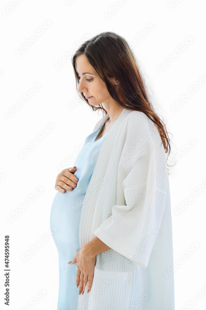 portrait of happy caucasian pregnant woman standing at home portrait of happy caucasian pregnant woman standing at home