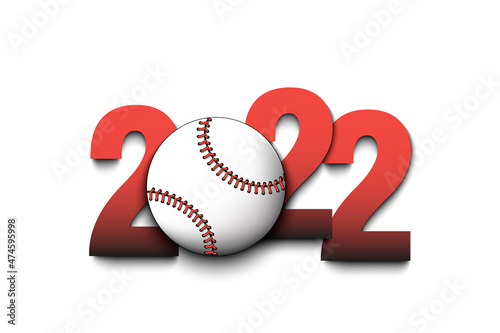 New Year numbers 2022 and baseball ball on an isolated background. Design pattern for greeting card, banner, poster. Vector illustration
