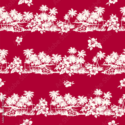 Seamless pattern of landscape with palm trees,