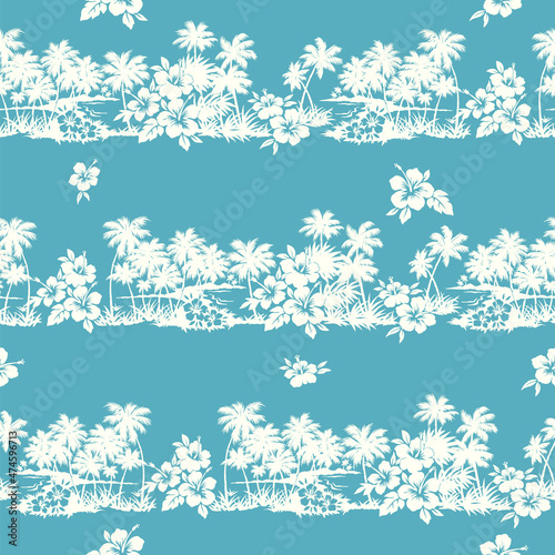 Seamless pattern of landscape with palm trees,