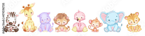 Set of jungle animals. Cute cartoon with vector illustration.