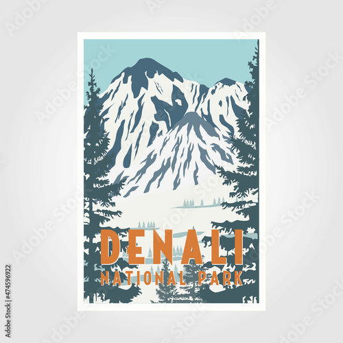 denali national park poster print vector symbol illustration design, vintage patch