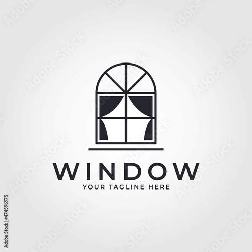 windows curtain line art icon logo minimalist vector illustration design creative