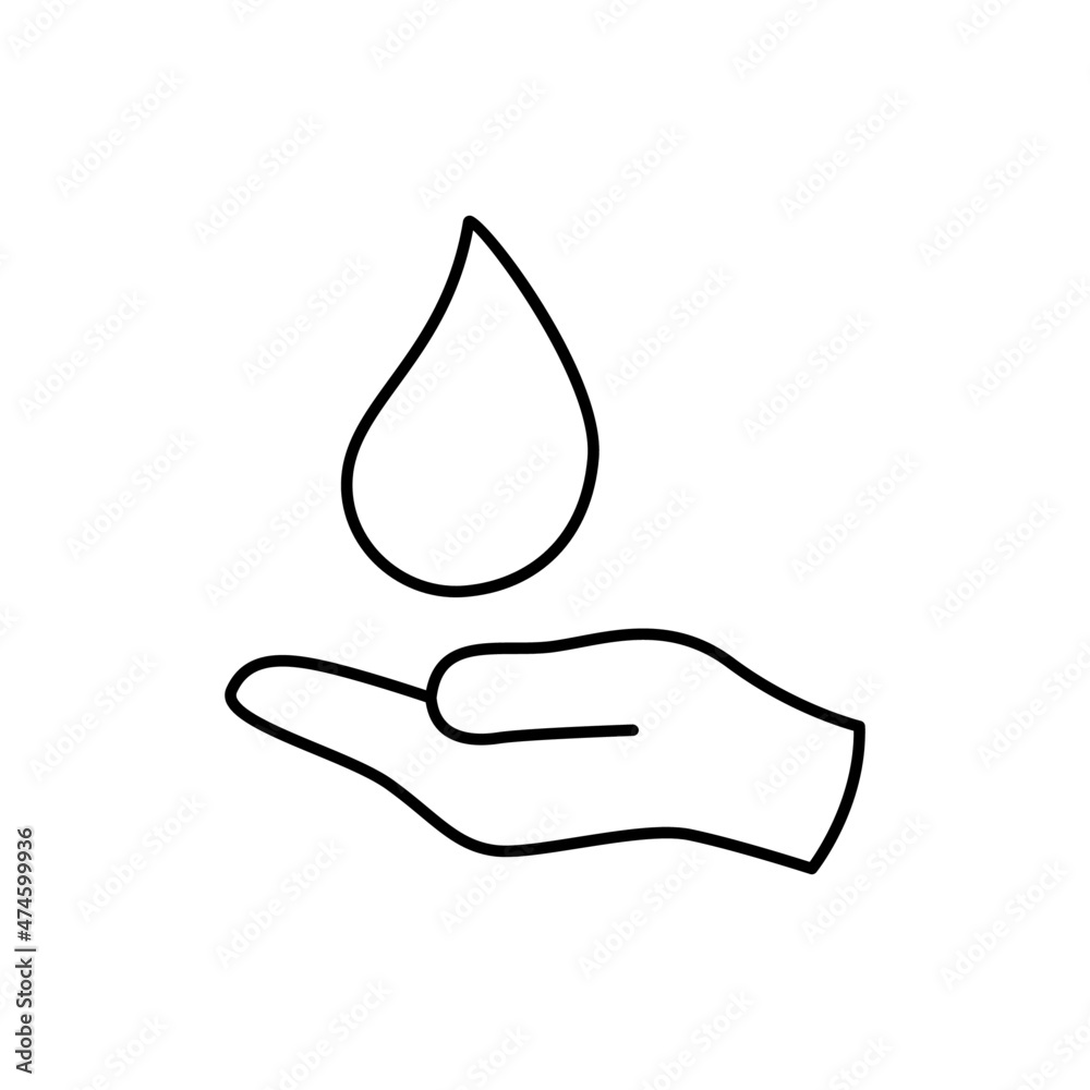 Save water Icon in flat black line style, isolated on white background Save water Icon in flat black line style, isolated on white background