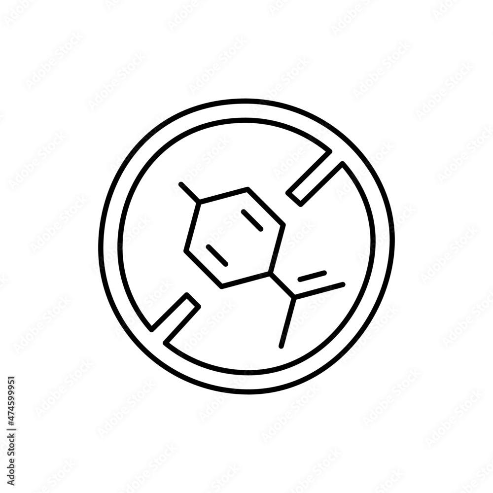 Paraben Icon in flat black line style, isolated on white background Paraben Icon in flat black line style, isolated on white background