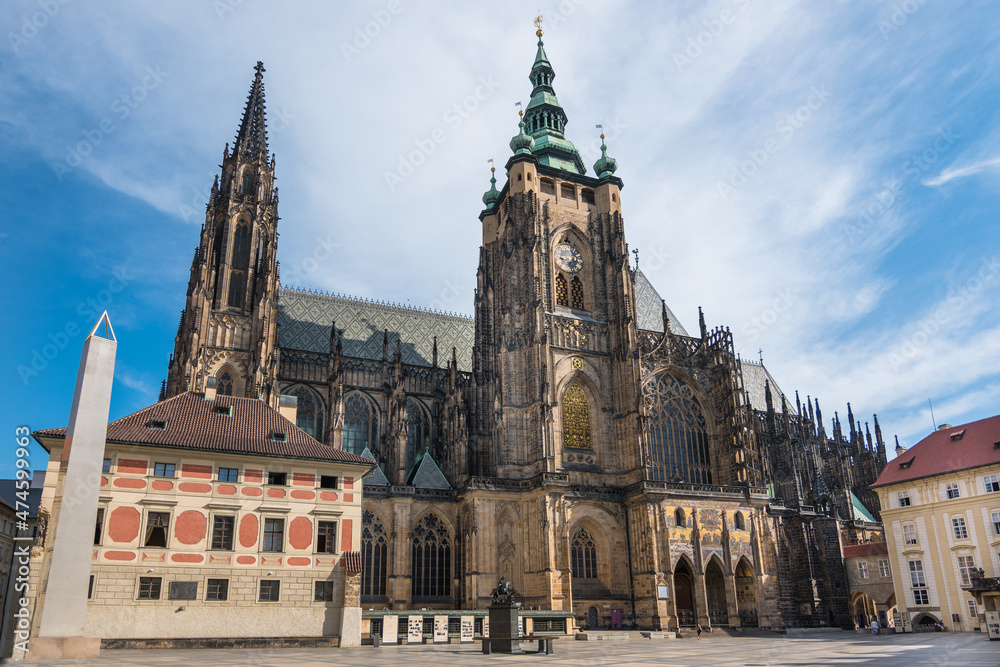 Prague, Czech Republic, June 2019 -  side view of St. Vitus Cathedral at Prague Castle