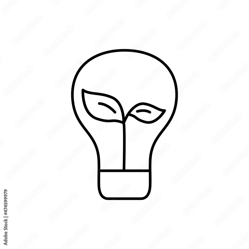 Energy Saving Icon in flat black line style, isolated on white background Energy Saving Icon in flat black line style, isolated on white background