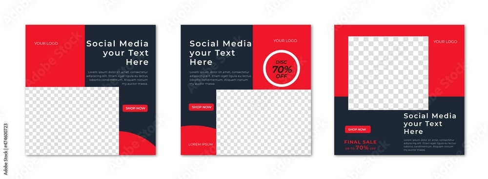 Set of Editable minimal square banner template. social media post sale template. Vector illustration